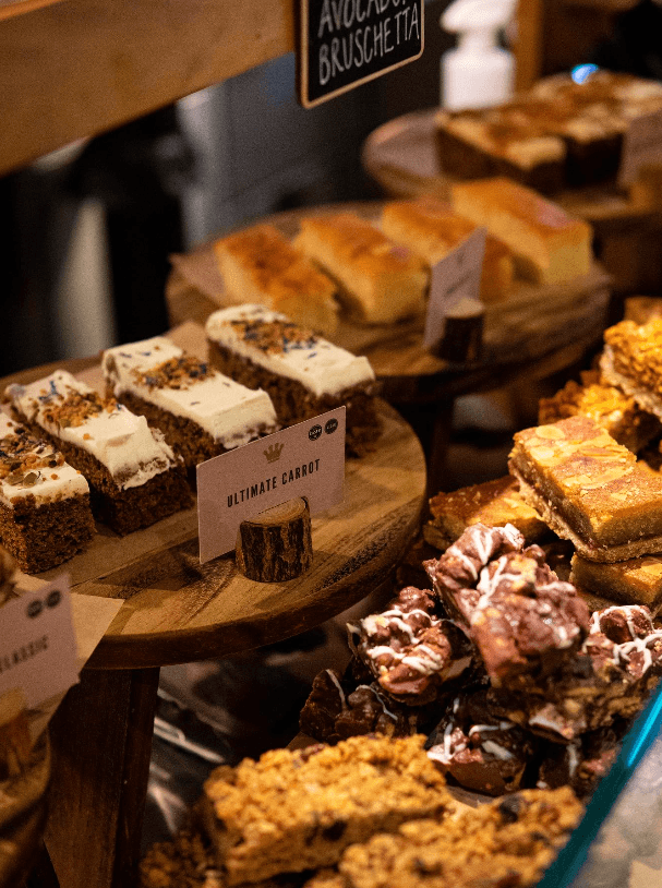 Pastry and baked goods display at Bridge St Coffee