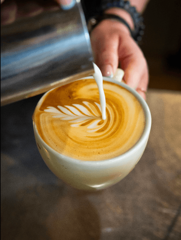 Close-up of latte art at Bridge St Coffee